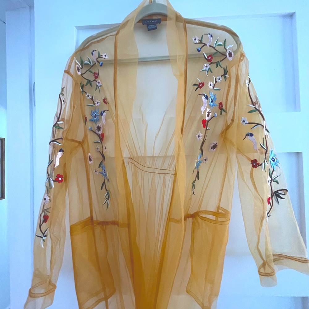 Sheer embroidered kimono